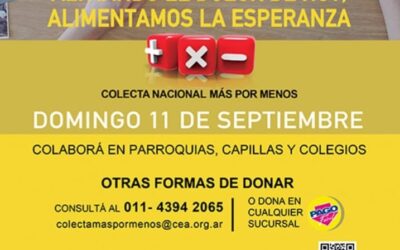 El Domingo 11 de setiembre se realizará la colecta Más x Menos