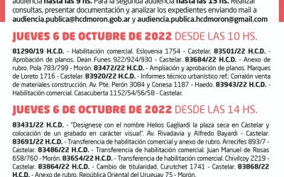 La Audiencia Publica en el HCD de Morón será el próximo 6 de Octubre
