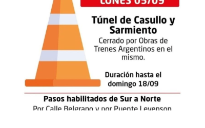 Túnel de Casullo y Sarmiento cerrado a partir de mañana