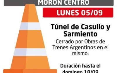 Desde el lunes 5de septiembre hasta el 18 del mismo el Túnel de Casullo y Sarmiento estará cerrado por obras