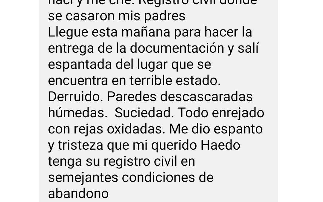 La Opinión del vecino  Liliana de Haedo: «Me dio espanto y tristeza que mi querido Haedo tenga su registro civil en semejantes condiciones de abandono…»