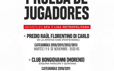 Convocatoria Pruebas Fútbol INFANTILES MASCULINO ⚽ Pruebas AFA y Liga Metropolitana