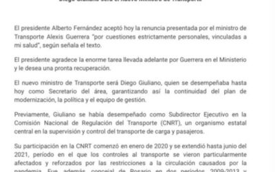 Renunció el Ministro de Transporte de la Nación