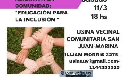 » Educación para la Inclusión»:   Se llevará a cabo una MESA INFORMATIVA sobre el SISTEMA EDUCATIVO y la INCLUSIÓN