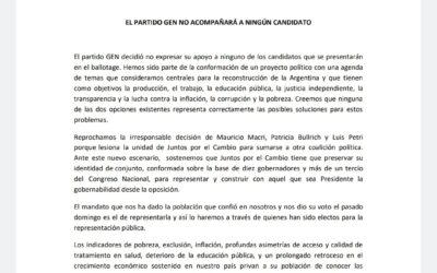 ELECCIONES 2023:   EL PARTIDO GEN NO ACOMPAÑARÁ A NINGÚN CANDIDATO