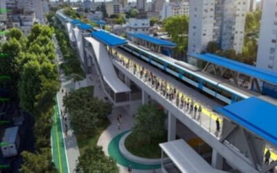 EL FERROCARRIL SARMIENTO CIRCULARA POR UN VIADUCTO