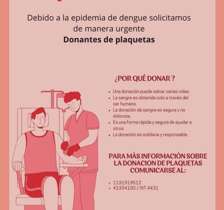 Se necesitan dadores de plaquetas para el Banco de Sangre del Hospital de Morón