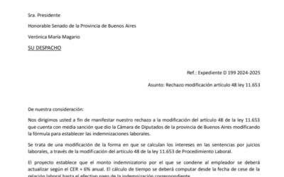 Carta de la Cámara de Comercio de Morón a la Presidente del Senado de la Pcia de Buenos Aires
