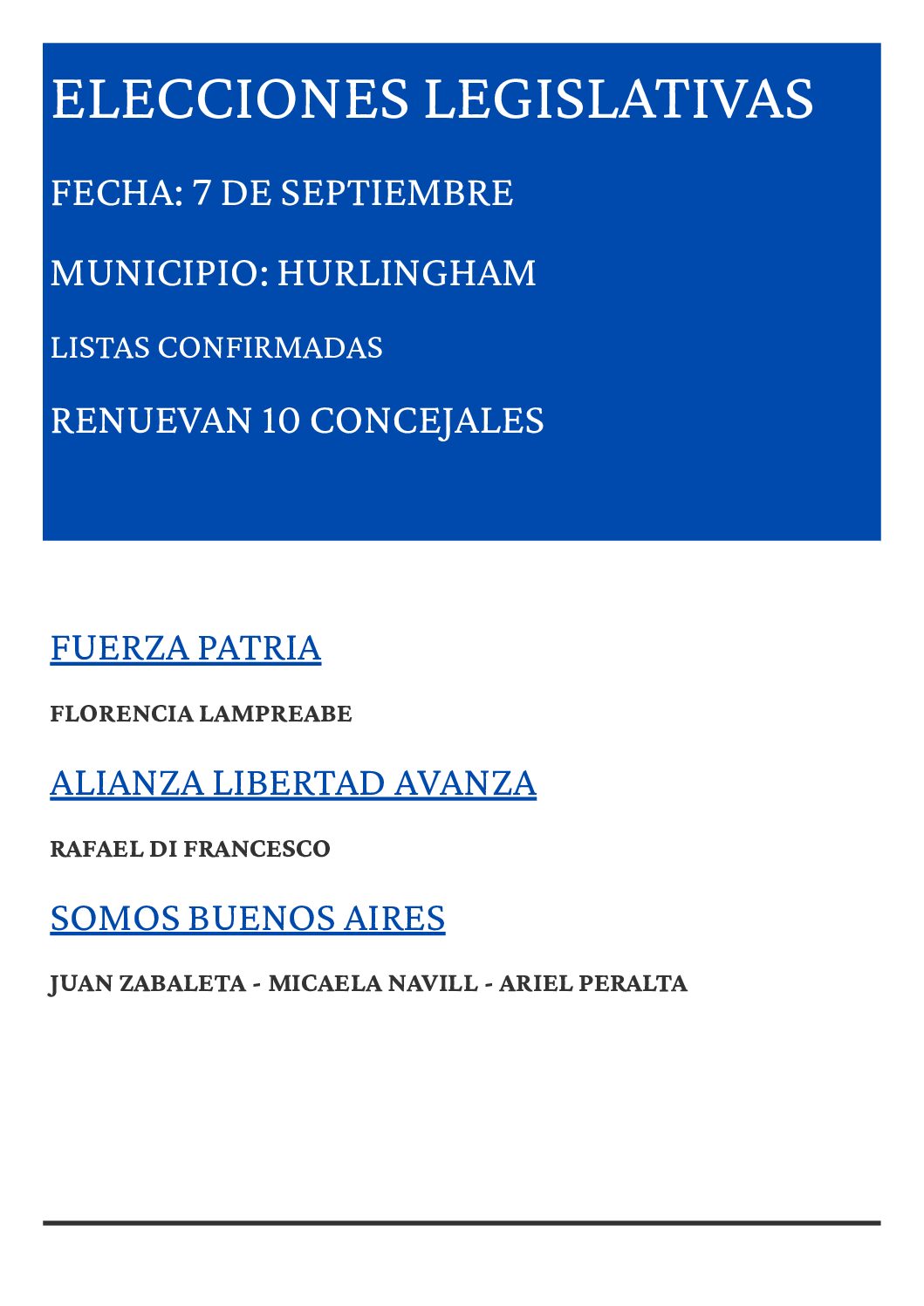 LEGISLATIVAS 2007: JUAN ZABALETA COMPETIRA EN HURLINGHAM CONTRA EL OFICIALISMO
